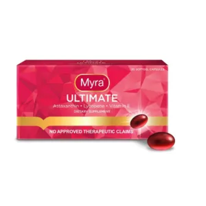 Myra Ultimate Vitamin E Astaxanthin Lycopene Dietary Supplement 30 Softgel Capsules for Glowing Young Skin